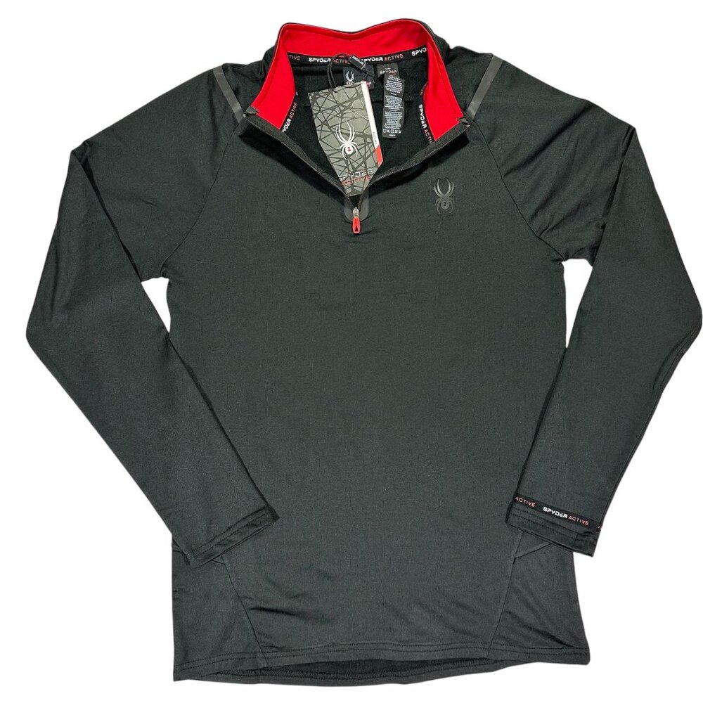Men's Black SPYDER Active Long Sleeve Zip Pullover, Size Medium